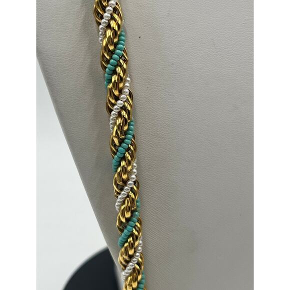 Kenneth Jay Lane KJL 1972 Rope Twisted 28” Vintage Blue White Gold Necklace - Picture 3 of 12